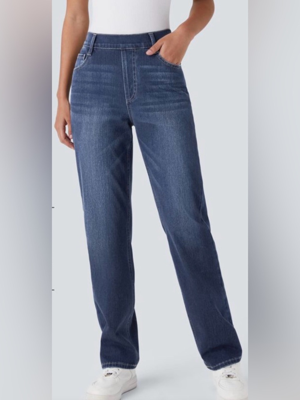 Halara Flex Denim High Waisted Straight Leg Jeans Paint Blue Size M